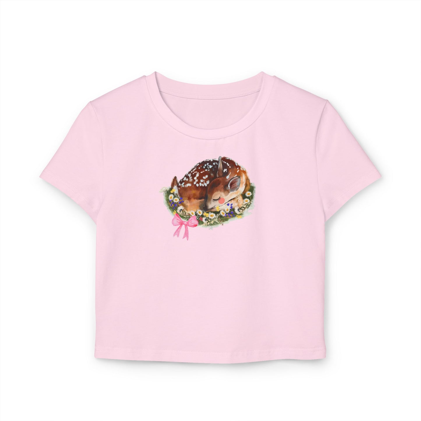 Doe-Eyed Darling Baby Tee Kawaii Deer Graphic Y2K Crop Top, Coquette Aesthetic Shirt for Women