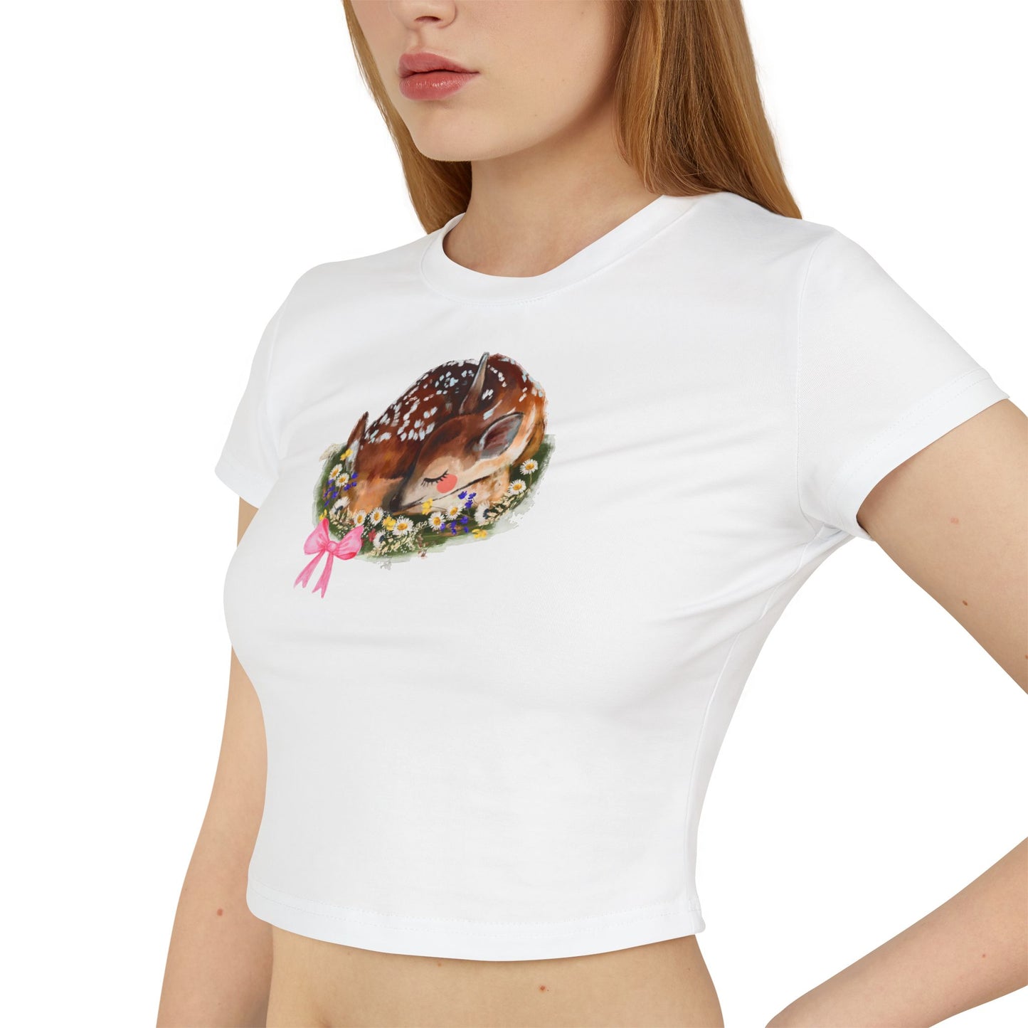 Doe-Eyed Darling Baby Tee Kawaii Deer Graphic Y2K Crop Top, Coquette Aesthetic Shirt for Women
