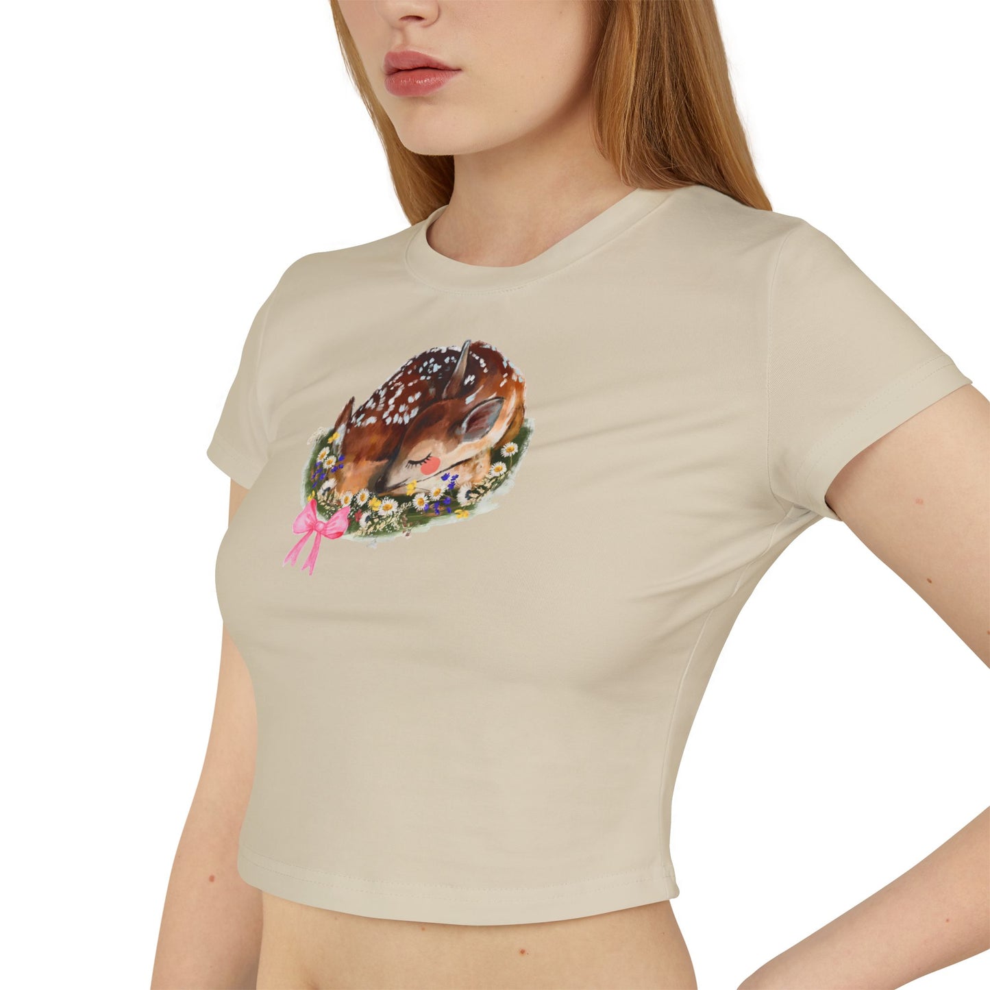 Doe-Eyed Darling Baby Tee Kawaii Deer Graphic Y2K Crop Top, Coquette Aesthetic Shirt for Women