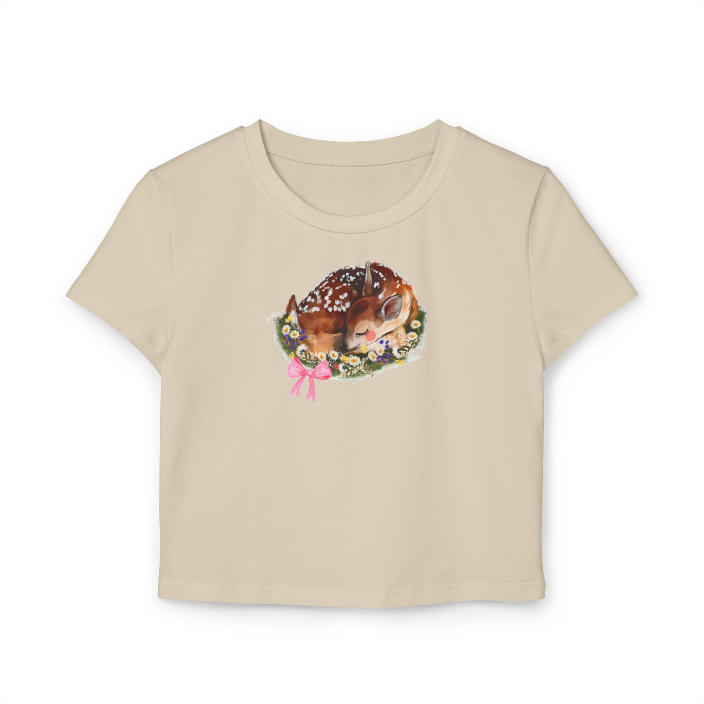 Doe-Eyed Darling Baby Tee Kawaii Deer Graphic Y2K Crop Top, Coquette Aesthetic Shirt for Women