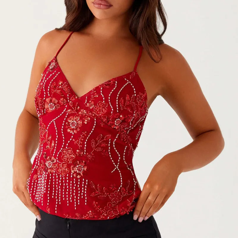 Mirage Rhinestone Pearl Halter Cami