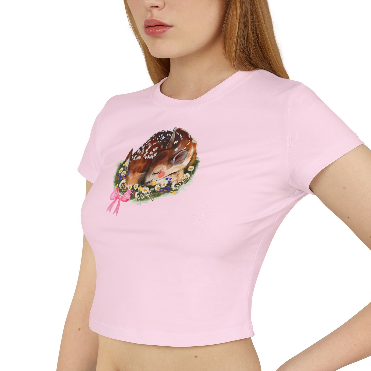 Doe-Eyed Darling Baby Tee Kawaii Deer Graphic Y2K Crop Top, Coquette Aesthetic Shirt for Women