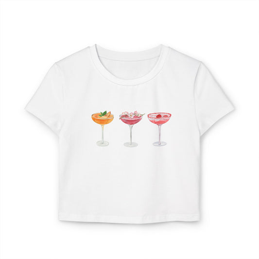 Cocktail Cutie Baby Tee – Y2K Aesthetic Retro Crop Top, Cute Summer Graphic Shirt for Women
