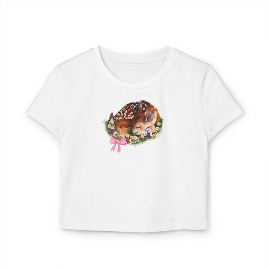 Doe-Eyed Darling Baby Tee Kawaii Deer Graphic Y2K Crop Top, Coquette Aesthetic Shirt for Women