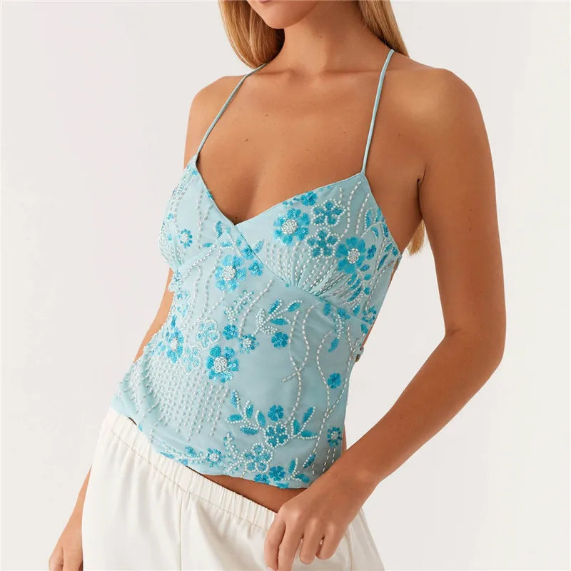 Mirage Rhinestone Pearl Halter Cami