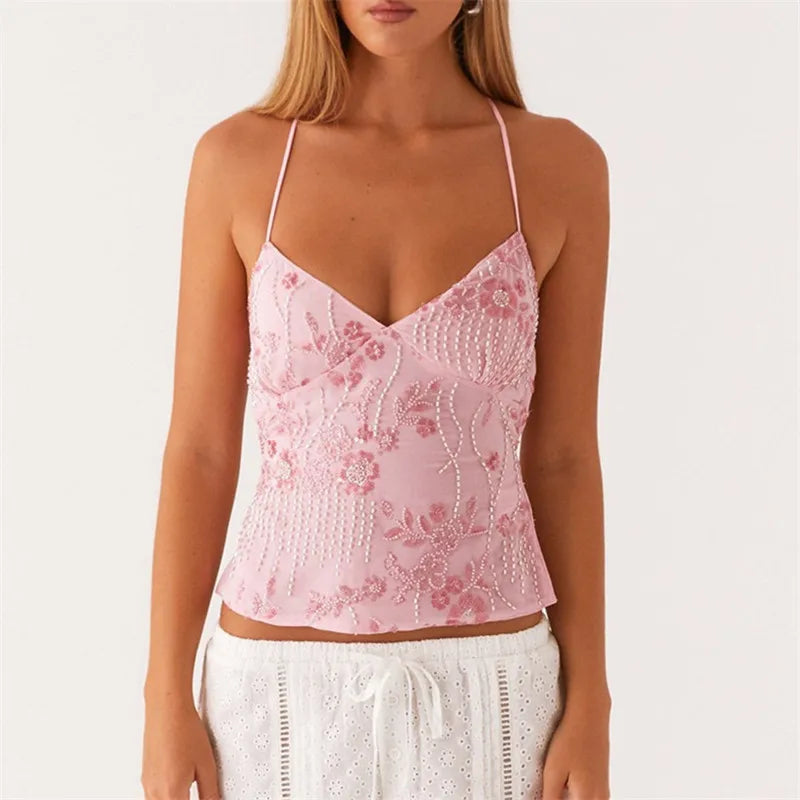Mirage Rhinestone Pearl Halter Cami