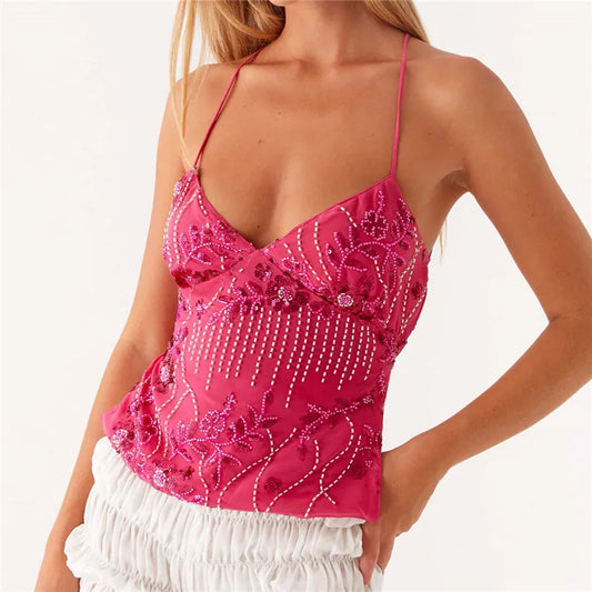Mirage Rhinestone Pearl Halter Cami