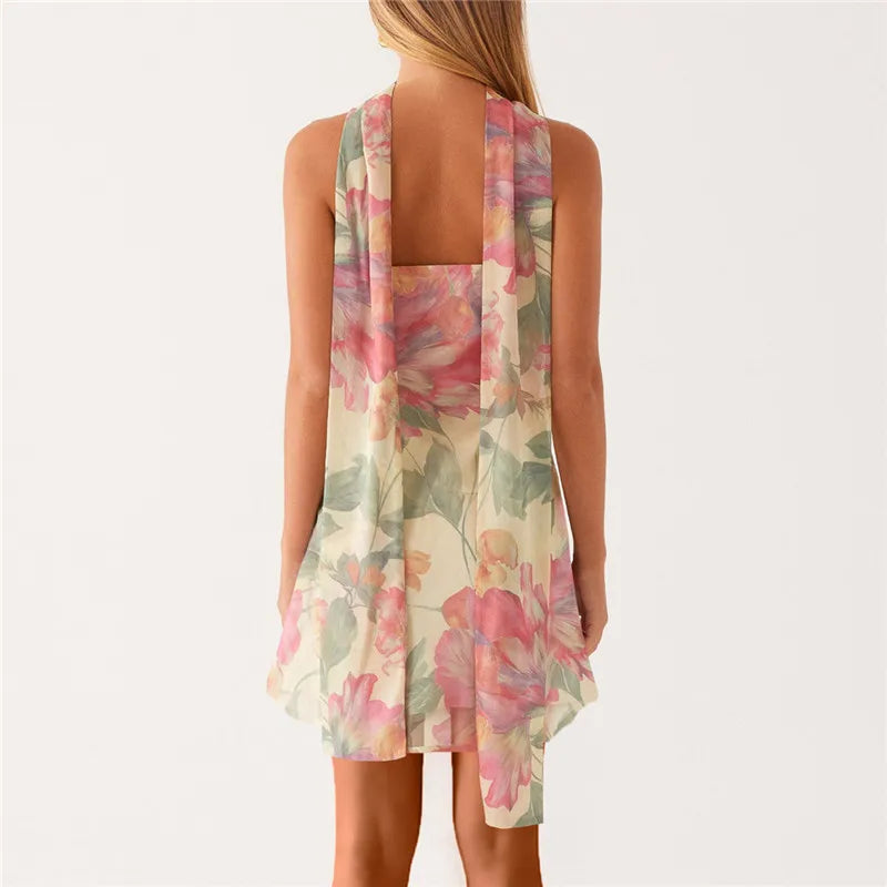 Blossom Dusk Women's Strapless Neck Scarf Floral Dresses
