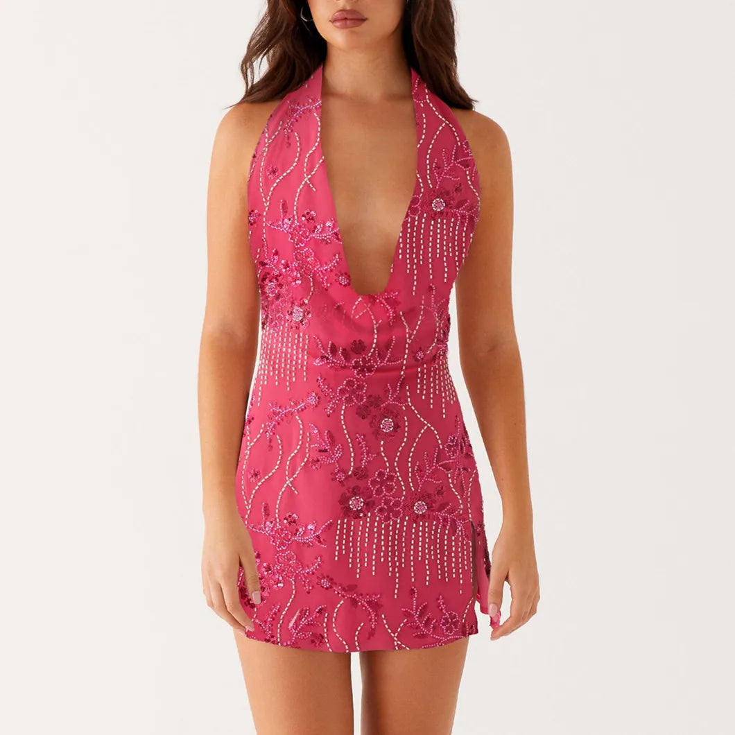Shimmer Sequin Halter Mini Dress